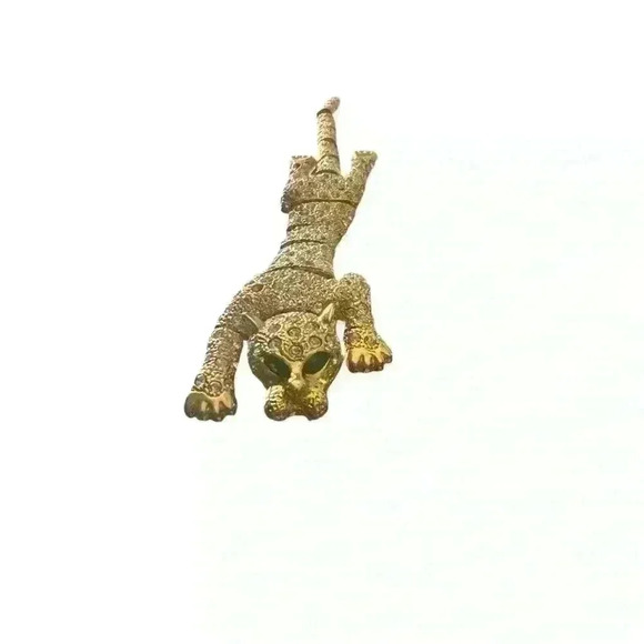 Gorgeous LRG Tiger emerald color eyes pave. clear rhinestones Shoulder Brooch.. - Picture 1 of 4